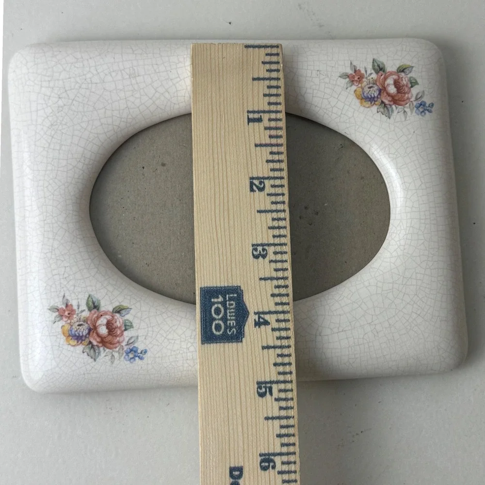 Vintage Ceramic Crackle Glaze‎ Floral Grandmacore Picture Frame Cream 5x6.5